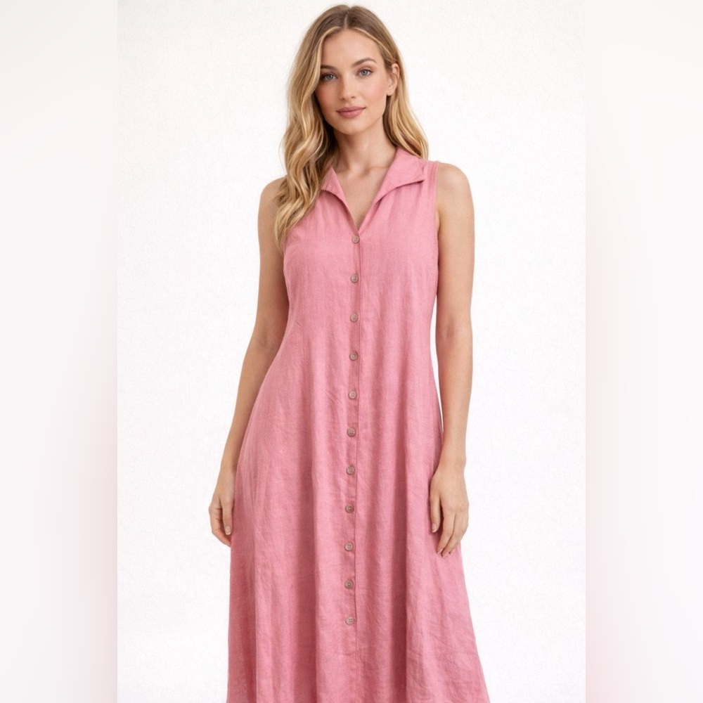 Christopher & Banks Linen Dress Button Down Pink size 4